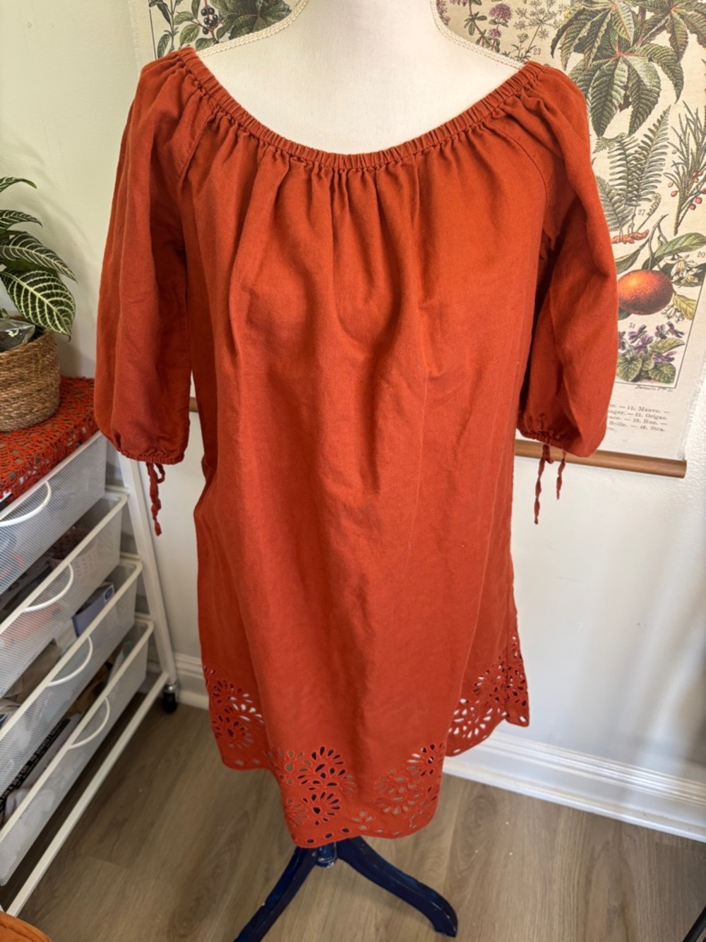 J Crew Rust Linen Eyelet Dress Medium